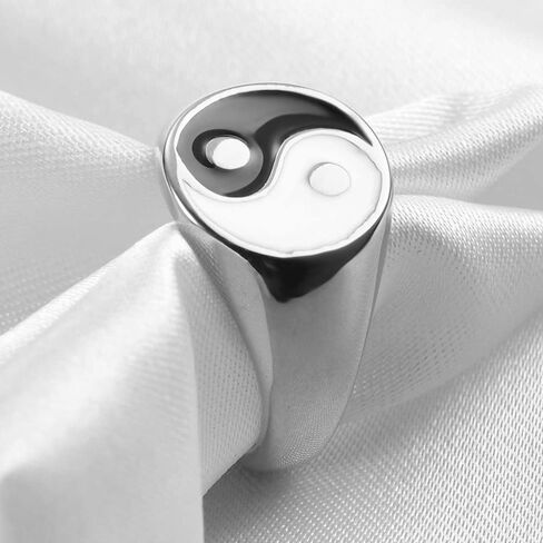 Jude Jewelers Stainless Steel Round Signet Shape Chinese Taiji Yin-Yang Feng Shui Cocktail Party Biker Ring in Kuwait