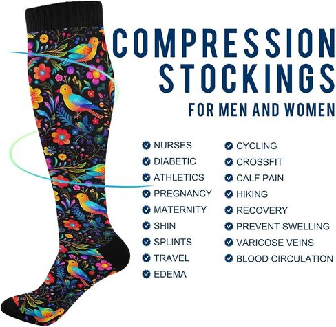 Compression Socks for Women Men Travel 20-30 mmHg Knee High Socks Athletic Running Socks Ornamental Floral 1 Pair in Saudi Arabia