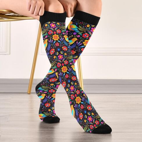 Compression Socks for Women Men Travel 20-30 mmHg Knee High Socks Athletic Running Socks Ornamental Floral 1 Pair in Saudi Arabia