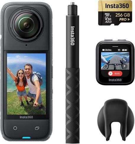 Insta360 X4 GPS Bundle- 8K Waterproof 360 Action Camera, 4K Wide-Angle Video, Invisible Selfie Stick, Removable Lens Guards, 135 Min Battery Life, AI Editing, Stabilization, for Sports, Travel in Saudi Arabia