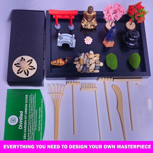 Desktop Zen Garden Kit - Traditional Japanese Meditation Accessories Compact to Fit On Desk - Rake Tools, Sand, Design Guide and Many Elements to Design for Home Or Office Desktop Decor in Saudi Arabia