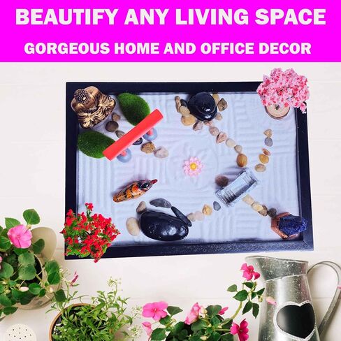 Desktop Zen Garden Kit - Traditional Japanese Meditation Accessories Compact to Fit On Desk - Rake Tools, Sand, Design Guide and Many Elements to Design for Home Or Office Desktop Decor in Saudi Arabia