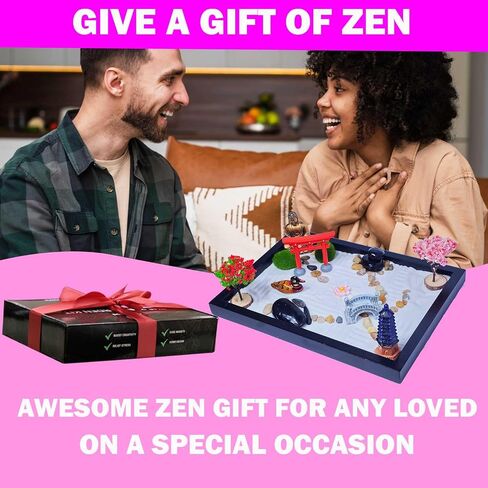 Desktop Zen Garden Kit - Traditional Japanese Meditation Accessories Compact to Fit On Desk - Rake Tools, Sand, Design Guide and Many Elements to Design for Home Or Office Desktop Decor in Saudi Arabia