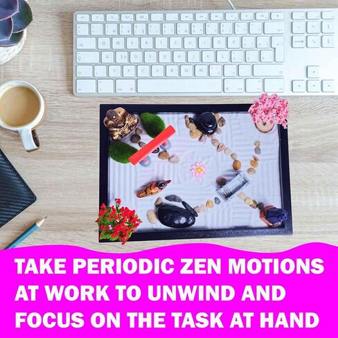 Desktop Zen Garden Kit - Traditional Japanese Meditation Accessories Compact to Fit On Desk - Rake Tools, Sand, Design Guide and Many Elements to Design for Home Or Office Desktop Decor in Saudi Arabia