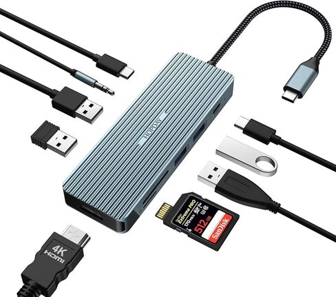 موزع USB C من HOPDAY - محول متعدد المنافذ 10 في 1 مع 4K HDMI وقاعدة شحن USB C للأجهزة من النوع C (PD 100W، USB 3.0، قارئ بطاقة SD/TF، ​​صوت 3.5 مم) in Saudi Arabia