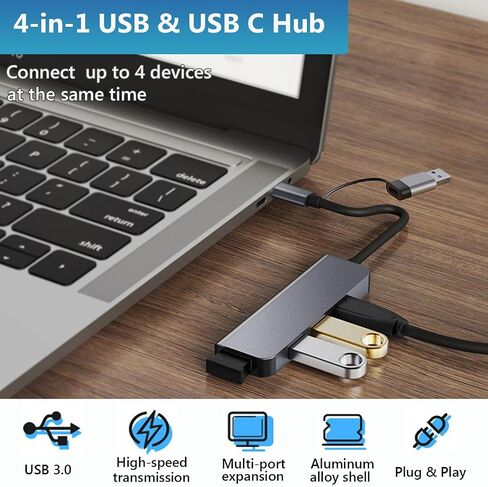 USB 3.0 Hub, 4 Port USB Hub Splitter, Portable USB Adapter Mini Multiport Expander for Laptop, Xbox, Flash Drive, HDD, Console, HP, Dell and More in Saudi Arabia