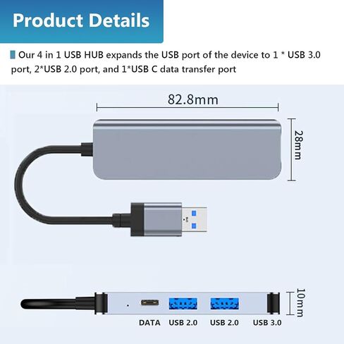 USB 3.0 Hub, 4 Port USB Hub Splitter, Portable USB Adapter Mini Multiport Expander for Laptop, Xbox, Flash Drive, HDD, Console, HP, Dell and More in Saudi Arabia