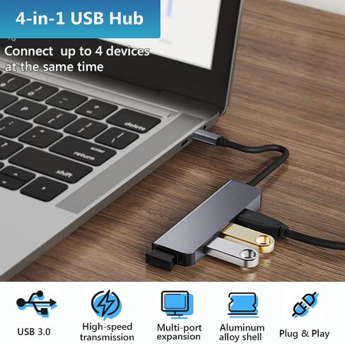 USB 3.0 Hub, 4 Port USB Hub Splitter, Portable USB Adapter Mini Multiport Expander for Laptop, Xbox, Flash Drive, HDD, Console, HP, Dell and More in Saudi Arabia