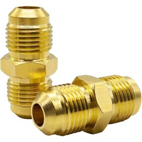 Hooshing 3/8" Male Flare x 3/8" Male Flare Propane Gas Fitting Adapter Brass Tube Flare Fitting, 2 Pack