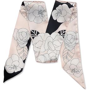 Skinny Silk Scarf Women Girls Narrow Long Neckerchief Flower Tree Print Letter Pattern Satin Slim Ribbon Scarf Tie