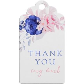 Summer-Ray 50pcs Thank You Tags with Blue Floral Wedding Bridal Shower Favors Tags Gift Tags