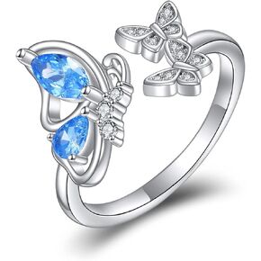 Ring for Women 925 Sterling Silver Butterfly/Evil Eye Ring Jewelry Gift for Women Girls