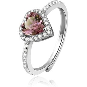 BRBAM Zircon Birthstone Heart Rings Adjustable Design Crystal Embellished Birthday Ring Gift for Girls and Women