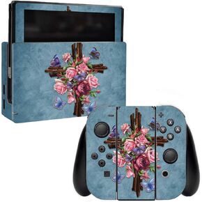 MightySkins Skin Compatible with Nintendo Switch - Rose Cross | Protective, Durable, and Unique Vinyl Decal wrap Cover | Easy to Apply, Remove, and Change Styles | Made in The USA