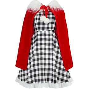 GOLDSTITCH Womens Christmas Costume Santa Dress Outfits with Cloak Plaid Dress Xmas Party Birthday Dress Up