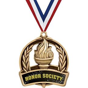 Honor Society Medals, 2" Gold Honor Society Achievement Medal Award, Comes with Neck Ribbon Prime