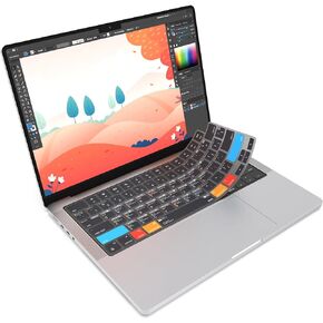 JCPal Adobe Illustrator Shortcut Guide Keyboard Cover for 2021/2023 M1/M2/M3 Apple MacBook Pro 14 inch and MacBook Pro 16 inch, 2022/2024 MacBook Air 13 inch, 2023/2024 MacBook Air 15 inch (US-Layout)