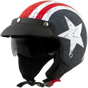 Milwaukee Helmets MPH9701DOT 'Maverick' 3/4 Open Face Stars and Stripes Motorcycle Helmet for Men and Women Biker - Small
