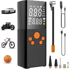 Tire Inflator Portable Air Compressor, Cordless Air Pump Tire Inflator with 6000mAh Battery, Faster Inflation Electric Air Pump Digital Pressure LCD Gauge LED Light for Car, Bike, Motorcycle, Ball