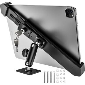 Security Car Tablet Mount, Industrial Heavy Duty Tablet Holder w/Lock & Key, 360° Swivel Anti-Theft Tablet Stand for ELD/Semi Truck/Commercial Vehicle, for iPad Pro 12.9 Air, 9-14" Devices