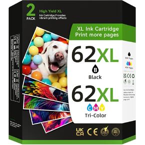 Printer Ink 62 for HP Ink 62 62XL for HP 62XL Ink Cartridge Black and Color Combo Pack Fit for Envy 7640 7645 5660 5642 5540 OfficeJet 5745 5746 5740 8045 8040 258 250 200,2 Pack