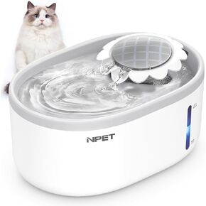 NPET Cat Water Fountain with Visible Water Level Window, White Grey 2L/67oz Automatic Pet Water Fountain with Quiet Pump, Dog Water Dispenser for Drinking with Sensor auto Fountain