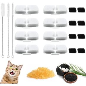 8-Pack Cat Water Fountain Replacement Filter for Petlibro Dockstream Cat Water Fountain PLWF005/PLWF115/PLWF105, Dog and Cat Water Fountain filter Replacements with 3pcs Brushes