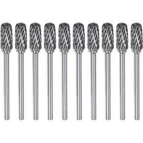 10pcs Carbide Rotary Burrs 1/8" (3mm) Shank 1/4" (6mm) Head Double Cut Cylindrical Ball Nose C Shape Die Grinder Bits Rasp Files for Metal Wood Plastic Polishing Engraving