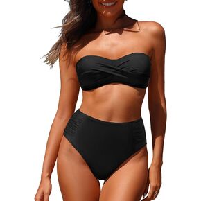 Tempt Me Women Bandeau Bikini Set Twist Strapless Two Piece Swimsuit High Waisted Bathing Suits