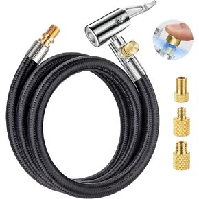 33" Lengthened Tire Inflator Hose Adapter Quick Connect&Release, Lock On Air Chuck w/Schrader Valve Fine Thread&Converting Nuts, Tire Inflator Pump Hose Adapter for Car Motorcycle Bike