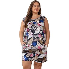 Vozanet Women's Sleeveless Pajama Sets Tank Top and Shorts Sleepwear With Pockets Plus Size Floral Ladies Nighty Loungewear
