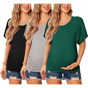 Ekouaer Maternity Shirts 3 Packs Dolman Sleeve Side Ruched Tops Tunic Casual Pregnancy Clothes