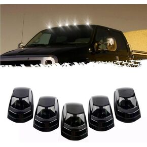 5Pcs Smoke Cab Lights White LED Marker Roof Running Top Clearance Lights Assembly Compatible with Ford F-250 F-350 F-450 F-550 Super Duty 2017 2018 2019 2020 2021 2022, 264343BK