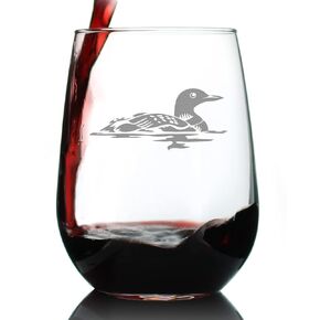 Loon - Stemless Wine Glasses - Set of 2 - Fun Bird Themed Gifts and Decor for Outdoor Lovers - Large 17 Ounce