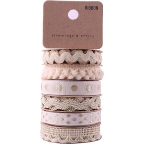 Assorted Ribbon for Crafts Hair Ribbons for Girls Fabric Ribbon Thin Ribbon Grosgrain Ribbon Craft Ribbon Ribbon for Bows Ribbon for Hair Ribbon for Hair Bows Cloth Ribbon Decorative Trim - Cream
