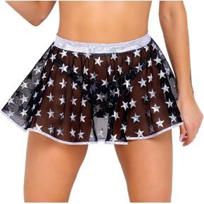 Roma Women's Sheer Mesh Skirt with Stars Print for Rave/Festival