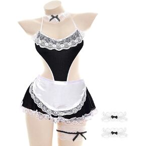 Women Sexy Maid Lingerie Lace Cosplay Role Play Maid Dress Cute Halloween Costume