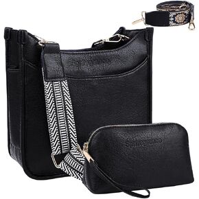 Women's Crossbody Handbags Vegen Leather Purses 2Pcs Hobo Purse Bags Wallet Set with 2 Adjustable Guitar Strap