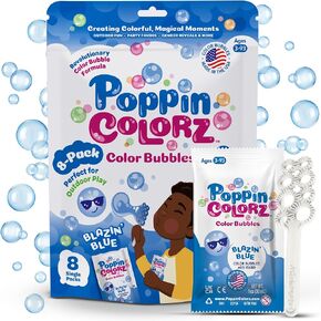 فقاعات اللون الأزرق من PoppinColorz Blazin للأطفال، 8 مجموعات من حلول الفقاعات مع عصا الفقاعات - فقاعات صغيرة غير سامة تفضل حفلات الأولاد للكشف عن الجنس، وحفلة فقاعات عيد الميلاد - فقاعات مصنوعة في الولايات المتحدة الأمريكية