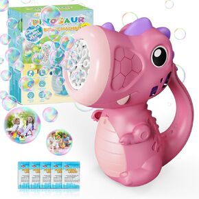 Dinosaur Bubble Machine, Handheld Automatic Bubble Blower for Kids 9000+ Bubbles with Bubble Solution/Lights, Portable Dino Bubble Maker Bubble Toys for Outdoor Party Wedding-Blue