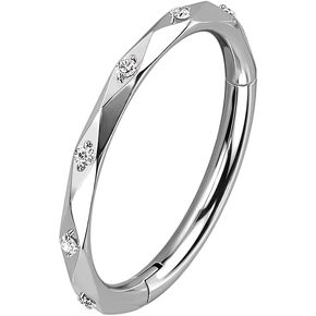 Pierced Owl 16GA G23 Implant Grade Titanium Faceted Cut with CZ Crystals Hinged Segment Ring