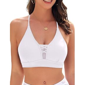 ZAFUL Women Mesh Bikini Top Only Lace Up Criss Cross Tie Back Swim Crop Top Full Coverage Bathing Suit Top