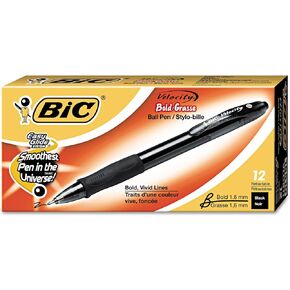 BIC VLGB11BK Velocity Retractable Ballpoint Pen, Black Ink, 1.6mm, Bold, Dozen
