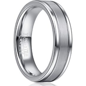 NUNCAD Silver Wedding Band for Men 6mm Double Groove Tungsten Engagement Ring Brushed Finish Polished Edge Comfort Fit Size 7-12