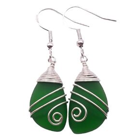 Yinahawaii Handmade Sea Glass Earrings, Hawaiian Jewelry, Top Wire Wrapped Earrings, Unique Handmade Earrings, Sea Glass Jewelry For Women Birthday Gift For Women (Ruby Red- July)
