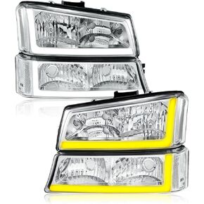 مجموعة المصابيح الأمامية GORWARE LED مع مفتاح DRL متسلسل متوافق مع 2003 2004 2005 2006 2007 Chevy Silverado 2003-2006 Avalanche Headlight Black Housing Clear Lens