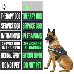 6 Pcs Luminous Service Dog Vest Patches, Removable Embroidered Harness Patches with Hook Reflective Service Dog in Training Do Not Pet Emotional Support Therapy Dog 3.5x1.5inch