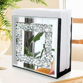 Mirrored Napkin Holder,Crystal Crushed Diamond Square Vertical Holder,Cute Glass Mirror Napkin Holder for Dinning Table or Counter