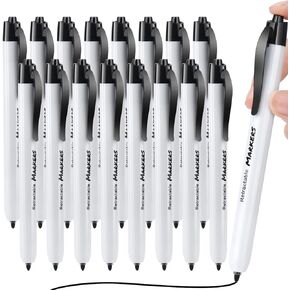 Click Art Retractable Marker Pen, 16pcs Black Fine Point Clickable Markers - Low Odor Marker for School Supplies, Smooth Writing Smudge Free Markers for Office Home