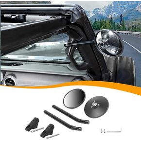 Hoolcar A-Pillar Grab Handle Rear View Mirrors Door Off Mirror Anti-Shake Wider View Doorless Mirror Compatible with 2018-2022 Jeep Wrangler JL JLU & Gladiator JT, Black, 1 Pair